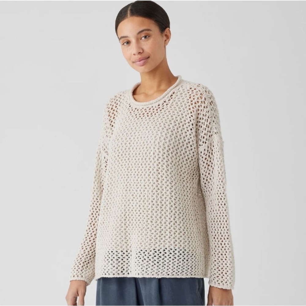 Eileen Fisher Burnt Orange Open Stitch Knit Pullover Sweater 2X